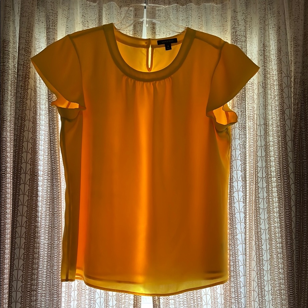 Lands' End Yellow Ruffled Cap Sleeve Blouse